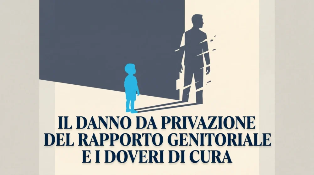 Illustrazione concettuale del danno da privazione del rapporto genitoriale con silhouette di bambina e ombra paterna.