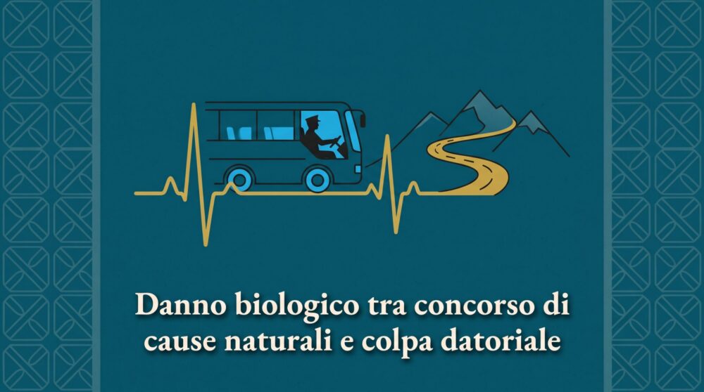 Illustrazione sul tema concorso di cause naturali nel danno biologico, raffigurante un autista su sfondo ottanio scuro per l'articolo Danno biologico tra concorso di cause naturali e colpa datoriale