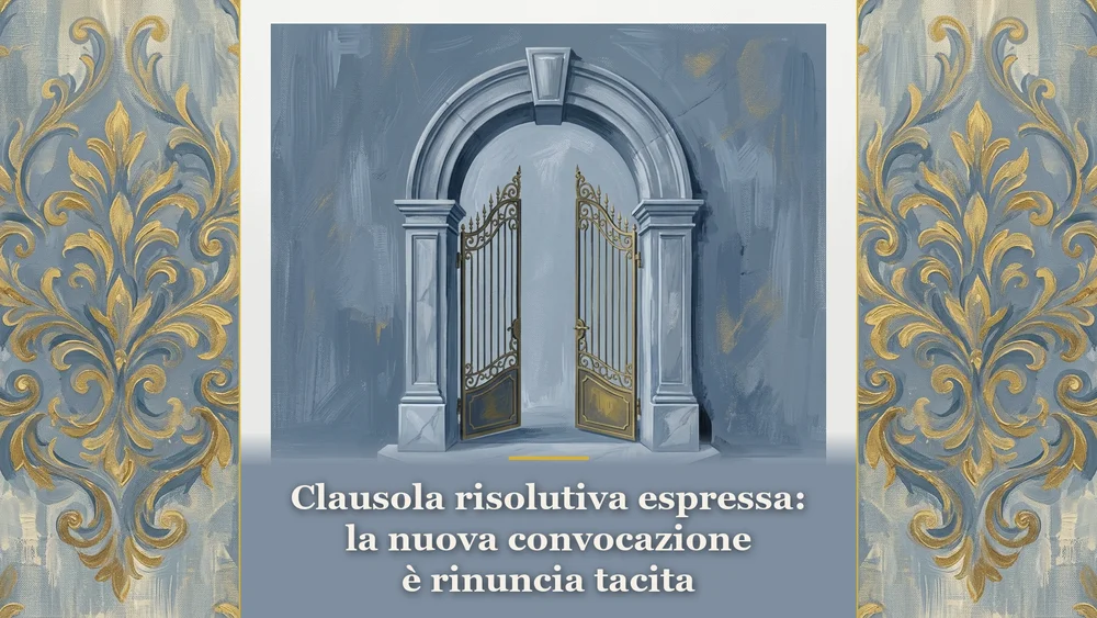 Illustrazione sulla clausola risolutiva espressa e rinuncia tacita con portale in carta da zucchero #7F90A2