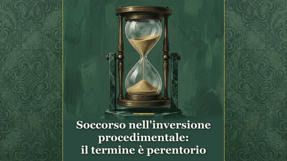 Illustrazione sull'inversione procedimentale e soccorso istruttorio con clessidra in verde eucalipto #2B4C3F