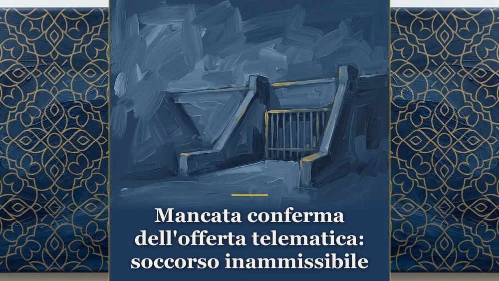 Illustrazione su mancata conferma dell'offerta nelle gare telematiche raffigurante una diga monumentale in blu notte e oro