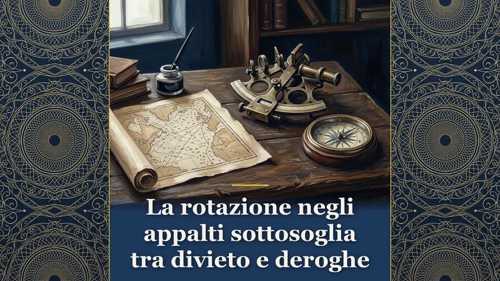 La rotazione negli appalti sottosoglia tra divieto e deroghe - illustrazione editoriale con sestante e compasso