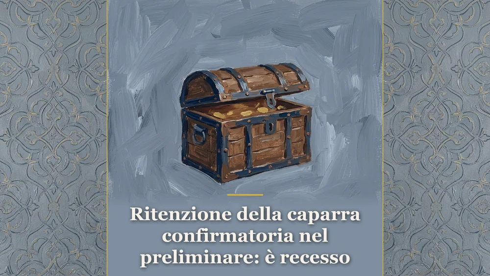 Illustrazione sul tema ritenzione della caparra confirmatoria nel preliminare con forziere dipinto su sfondo carta da zucchero per l'articolo Cassazione n. 12162/2026