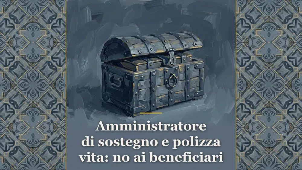 Illustrazione su amministratore di sostegno e polizza vita con forziere antico per la sentenza 25476/2026.