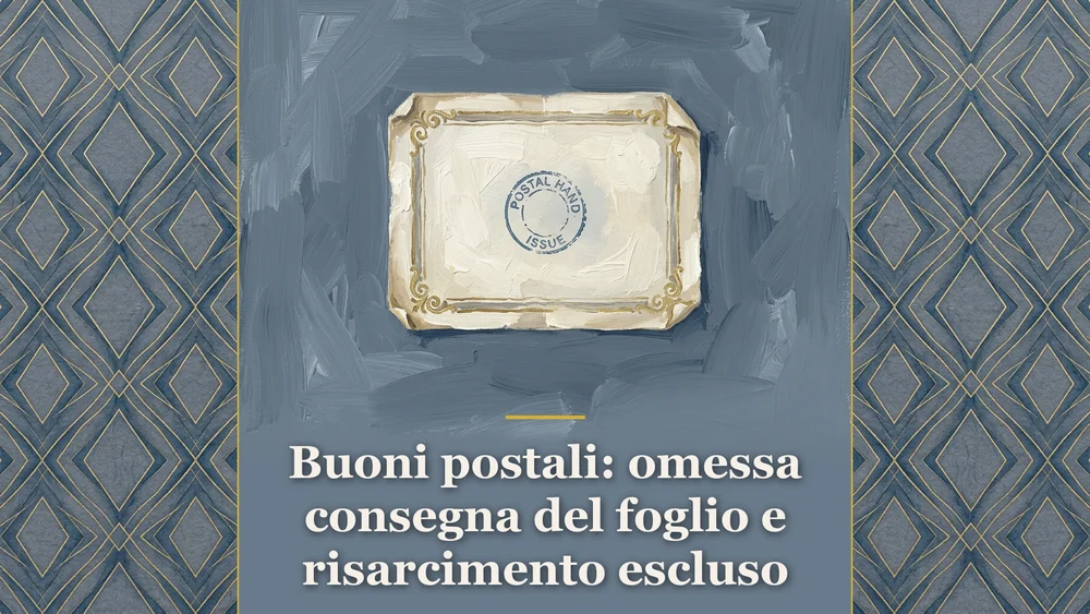 Illustrazione sul tema omessa consegna del foglio informativo, con buono postale cartaceo su fondo ardesia per l'articolo
