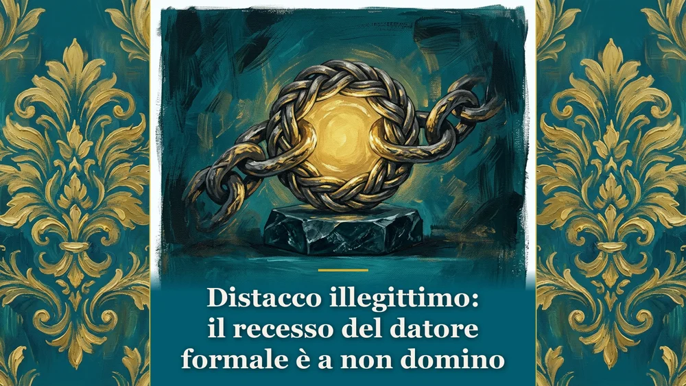 Illustrazione su distacco illegittimo e licenziamento a non domino in ottanio profondo #005F73