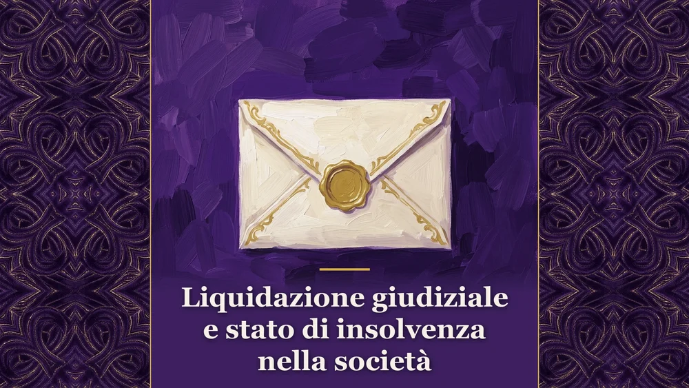 Illustrazione con busta da plico formale per liquidazione giudiziale e stato di insolvenza