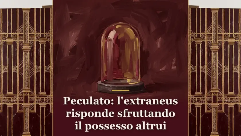 Illustrazione concettuale sul concorso dell'extraneus nel peculato e la custodia giudiziaria secondo Cassazione n. 32969/2026