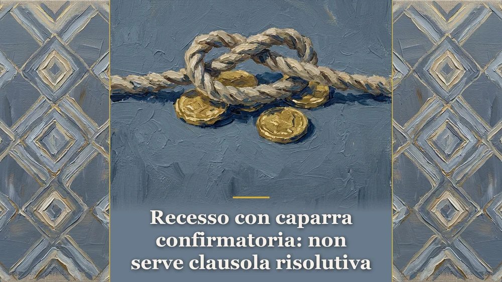 Dipinto concettuale di una corda che si scioglie accanto a monete d'oro, simbolo del recesso con caparra confirmatoria