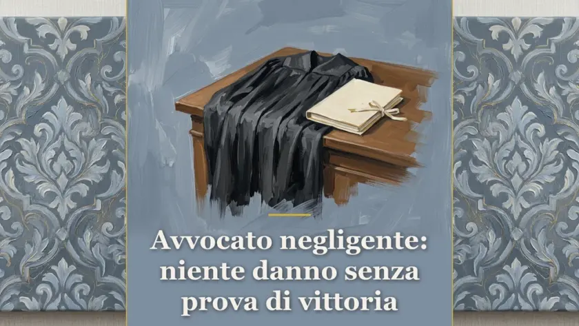 Illustrazione su responsabilità professionale dell'avvocato con toga su scrivania per articolo Avvocato negligente
