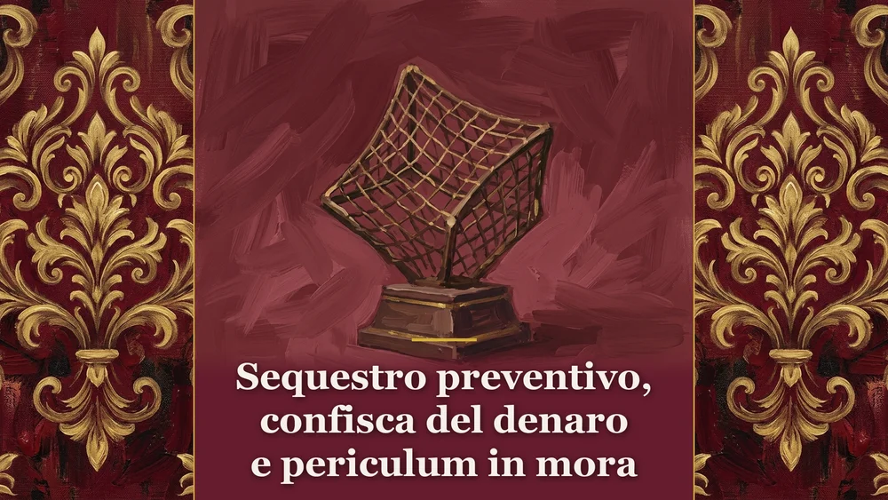 Illustrazione su sequestro preventivo e confisca del denaro in bordeaux classico #6B1D2F