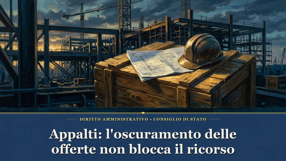 Oscuramento delle offerte non blocca il ricorso — Documento del progetto tecnico di gara ed elmetto in cantiere nel contenzioso sugli appalti pubblici