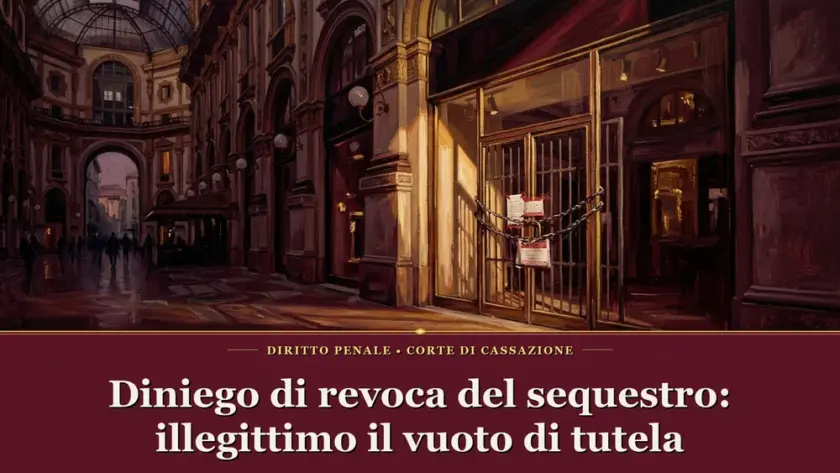 Illustrazione sul tema del diniego di revoca del sequestro di prevenzione, raffigurante un'azienda con sigilli giudiziari, per l'articolo della Consulta