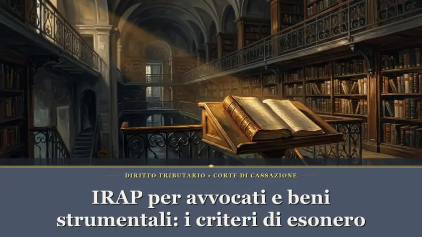 Illustrazione sul tema dell'IRAP per avvocati, raffigurante un archivio notarile con libro mastro, per l'articolo della Cassazione