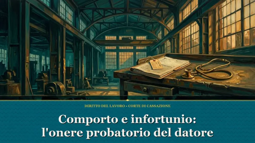 Illustrazione sul tema licenziamento per superamento del comporto con stetoscopio clinico su fondo ottanio per Cassazione n. 13725/2026