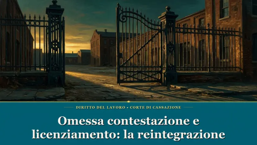 Omessa contestazione e licenziamento — Pittura in stile Edward Hopper raffigurante un cancello industriale in ferro battuto al crepuscolo con luce dorata radente