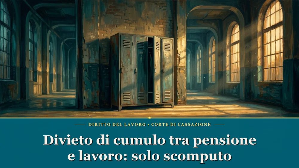 Divieto di cumulo tra pensione e lavoro e scomputo contabile: scorcio di corridoio industriale con armadietto in stile Edward Hopper