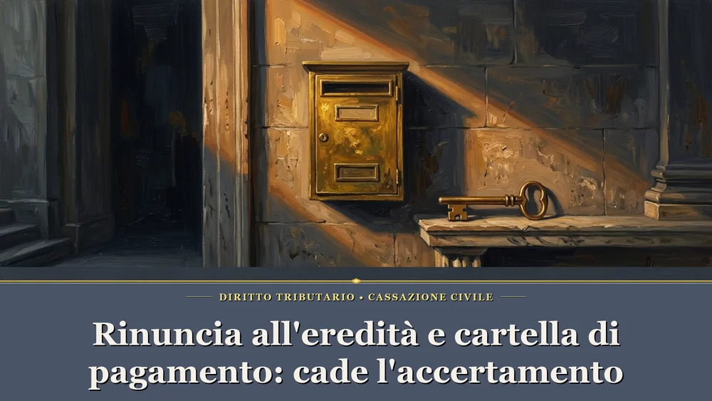 Cassetta postale in ottone dorato e chiave antica in tema di rinuncia all'eredità e cartella di pagamento secondo Cassazione n. 17750/2026