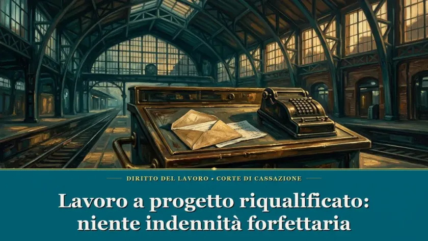 Illustrazione su riqualificazione del lavoro a progetto in subordinato con busta paga e calcolatrice in ottanio profondo