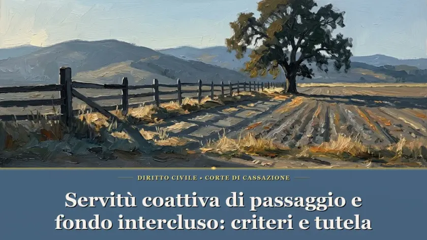 Servitù coattiva di passaggio e fondo intercluso — Dipinto a olio figurativo di una staccionata in legno e un campo agricolo al tramonto