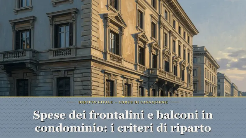 Dipinto ad olio della monumentale facciata di un palazzo storico condominiale con profili e modanature in pietra illuminati dal sole radente