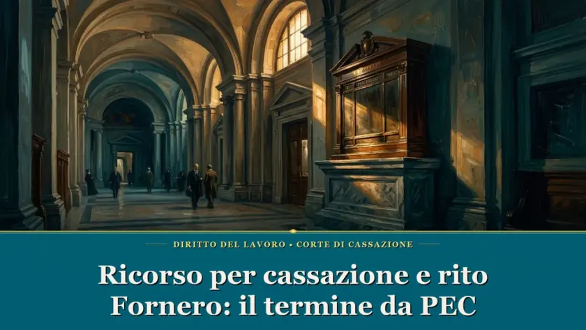 Illustrazione sul tema del ricorso per cassazione nel rito Fornero, raffigurante un calendario processuale in galleria giudiziaria